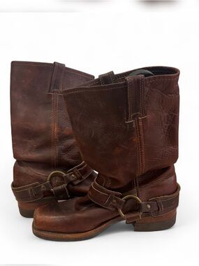 Frye Dark Brown Leather Harness Moto Boots